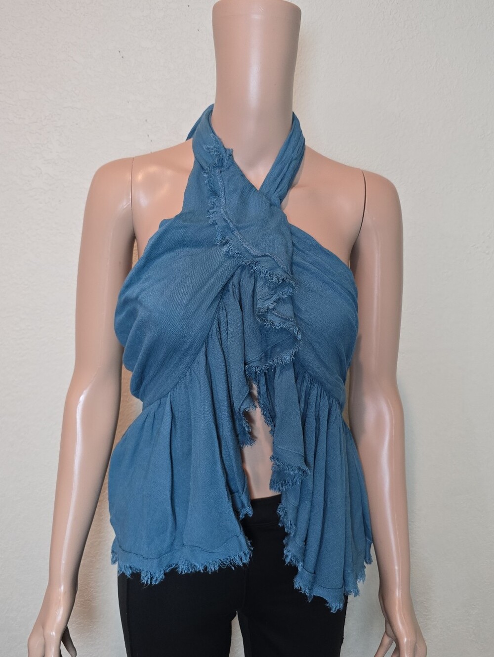Free People Boho chic Halter Teal Wrap Top Flowy Ruffled Festival Beach Size Xs - Picture 5 of 11